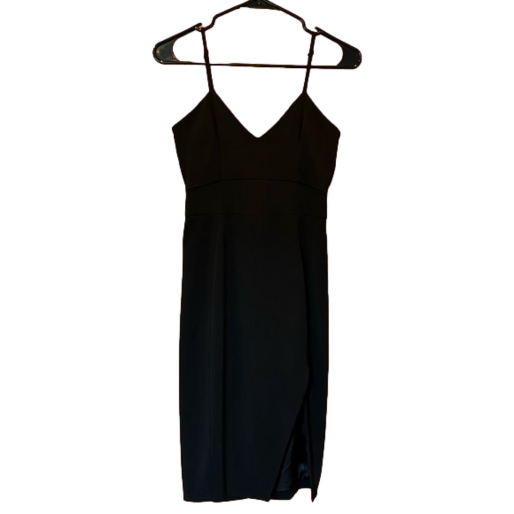 Just Drew Black Zippered Back Spaghetti Strap Fitted Midi Dress Size 2